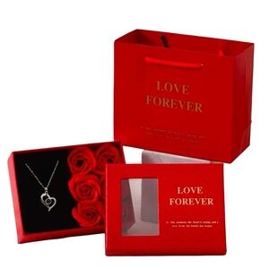 Silver and Red Heart Pendant Necklace